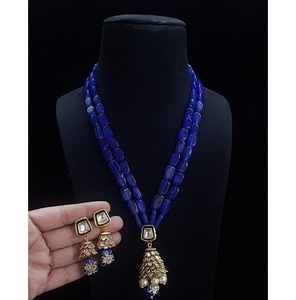 Indian Bridal Wedding <b>Jewellery</b> <b>Set</b> 2 Layer Long Necklace with Matching Earrings <b>Silver</b> Plated Traditional <b>Jewellery</b> - Product Image 1