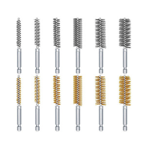 Cepillo de alambre de acero inoxidable, cepillo de limpieza de tubos redondos con vástago hexagonal de 1/4 pulgadas para uso mecánico, limpiador de tuberías duradero, 6 uds. - Product Image 1