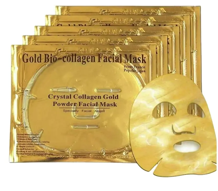 Masque Facial en feuille d'or 24K, masque Facial en cristal de collagène OEM, marque privée coréenne, masque de thé vert en coton, bâton