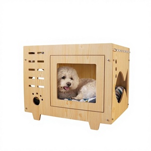 튼튼한 클래식 원목 이층 고양이 집 세트, 지속 가능한 대나무 애완동물 가구, 강아지용 편안한 매트 <span class=keywords><strong>2</strong></span>개 포함 - Product Image 1