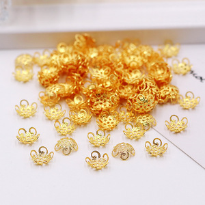 ฝาครอบลูกปัดรูปดอกไม้ทองเหลืองชุบทอง 14K ดีไซน์กลีบดอกฉลุลายทอง 18K สำหรับทำสร้อยข้อมือ อุปกรณ์ตกแต่งเครื่องประดับ - Product Image 2