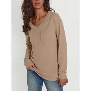 Trendy Queen Womens <b>Long</b> <b>Sleeve</b> Casual Shirts with V Neck and Pocket Fall Fashion Outdoor <b>Tops</b> - Product Image 4