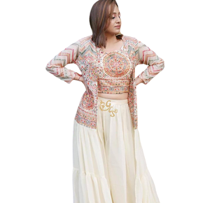 Luxe à la mode nouveauté dernier concepteur saisonnier Georgette broderie Sequin haut Sharara Palazzo ensemble entièrement point - Product Image 1