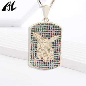 Dije y Colgante de San <span class=keywords><strong>Miguel</strong></span> Arcángel Religioso de Moda con Zirconia Cúbica Cuadrada Estilo Diamante Helado - Product Image 2