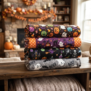 Couverture Polaire Oeko-Tex Enfant Halloween Crâne Effrayant Automne Fantôme Chat Sorcier Château Magie Quatre Saisons Avion Ruban Carte - Product Image 1