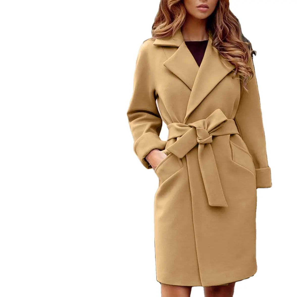 2023 Autumn and Winter Explosions Girl's Coat Fashion Slim Fit Belt Lapel Woolen Coat Women's Clothing Coats with big Size