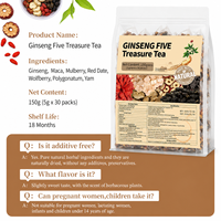 30 Sachets de Tisane Naturelle aux Cinq/Dix Trésors de Ginseng, Riche en Arômes Doux, Mélange de Baies de Goji et de Ginseng, pour la Santé Rénale et l'Énergie des Hommes