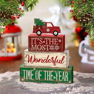 4 pz Set di decorazioni per camion rosso di Natale in <span class=keywords><strong>legno</strong></span> rustica con vassoio a più livelli per tavolo da vacanza in fattoria - Product Image 2