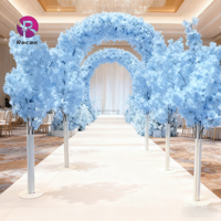 Arbre de cerisier rouge bordeaux décoratif pour mariage, fleurs de cerisier bleues, jaunes et blanches pour allée, tunnel, chemin, toile de fond