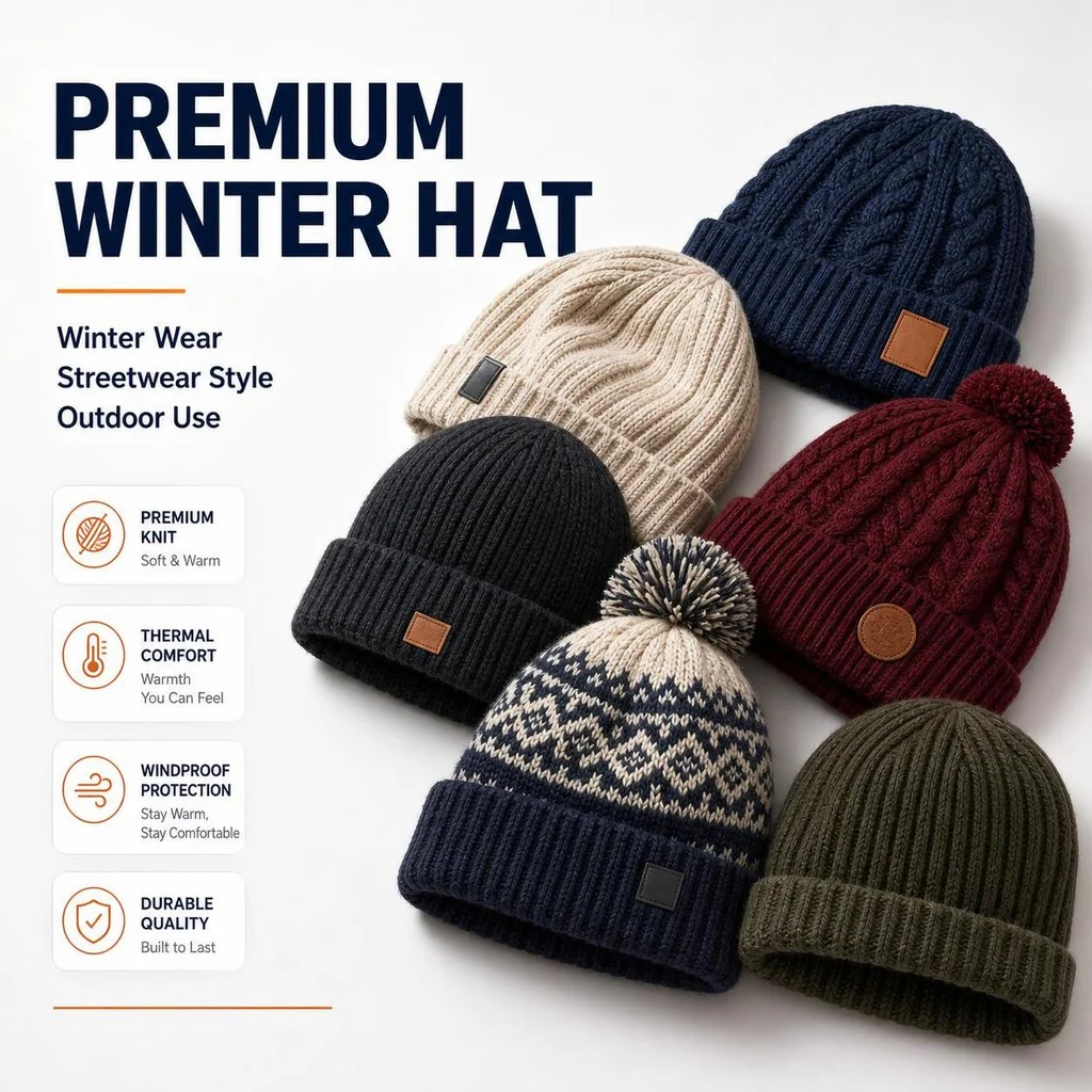 Custom Logo Outdoor Sport Golf Beanie Knit Hat Winter Warm Thermal Toque Cap