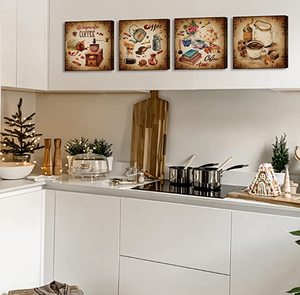 Wall Decor Vintage Coffee Poster Canvas Print Retro Brown 4 Panel Wall Paintings - Product Image 2