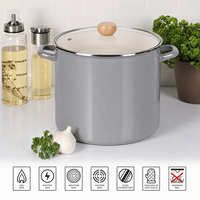 Casserole en acier au carbone émaillée de 10 L, grande capacité, durable, résistante aux rayures, avec deux poignées et couvercle en verre