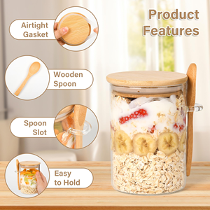 Overnight Oats High Borosilicate Glass Storage <b>Jar</b> Bamboo Airtight Lid Dishwasher Safe Moisture-Proof Food Container Snacks - Product Image 3