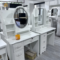 HarmTai Coiffeuse Moderne en Bois MDF Blanc Sculpté avec Miroir Ovale Éclairé et Meuble de Rangement Multiple pour Chambre à Coucher