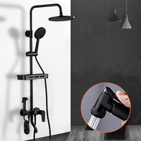 Ensemble de douche mural ZEPENG de style luxueux en laiton avec mitigeur carré, pommeau de douche pluie douce et barre coulissante pour salles de bain et hôtels