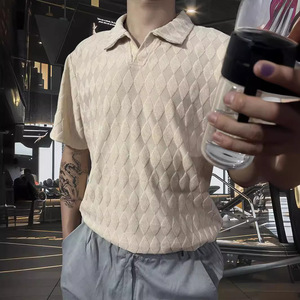 Nuova Camicia da <span class=keywords><strong>Uomo</strong></span> 2024 a Maniche Corte con Motivo Jacquard a Righe, Taglie Grandi, Stile Casual, Tendenza Moda - Product Image 3