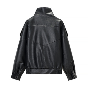 PB&ZA 2026 <span class=keywords><strong>Chaqueta</strong></span> <span class=keywords><strong>Bomber</strong></span> de <span class=keywords><strong>Cuero</strong></span> Tricolor Retro Versátil para Mujer, Estilo Europeo y Americano, Comercio Exterior Transfronterizo - Product Image 5