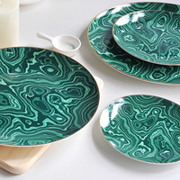 StarLuckINT Assiettes en Porcelaine Fine en Gros, Motif Malachite Vert de Luxe, Service de Vaisselle en Céramique pour Fêtes, Hôtels et Restaurants