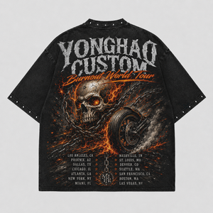 T-shirt Oversize da Uomo Personalizzata OEM ODM con Lavaggio Acido, Cotone Pesante, Stampa Teschio Moto Fronte/Retro - Produttore di <span class=keywords><strong>Abbigliamento</strong></span> Personalizzato - Product Image 2