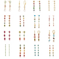 316L Edelstahl 18K Vergoldete Mehrfarbige CZ Lange Tropfen-Ohrringe Modeschmuck für Frauen Bunte Edelstein-Ohrringe