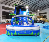 Structure gonflable commerciale pour jardin, avec toboggan aquatique tropical en marbre, château sauteur et piscine intégrée
