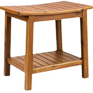 Tabouret de douche en teck avec étagère de rangement double couche pour salle de bain et hôtel - Product Image 1