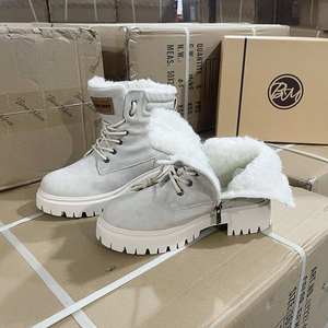 Stivaletti da <span class=keywords><strong>Donna</strong></span> Foderati in Pile Caldo, Texture Scamosciata, Allacciatura, Suola Spessa, <span class=keywords><strong>Beige</strong></span>, <span class=keywords><strong>Stivali</strong></span> Invernali Casual alla Moda per Signore - Product Image 2