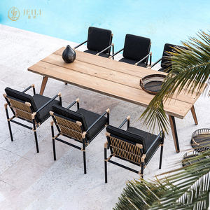 Ensemble de mobilier de <span class=keywords><strong>restaurant</strong></span> extérieur commercial JEILI, <span class=keywords><strong>grand</strong></span> parasol, table en teck, ensemble de chaises en corde, imperméable, projet de bord de piscine d'hôtel - Product Image 3