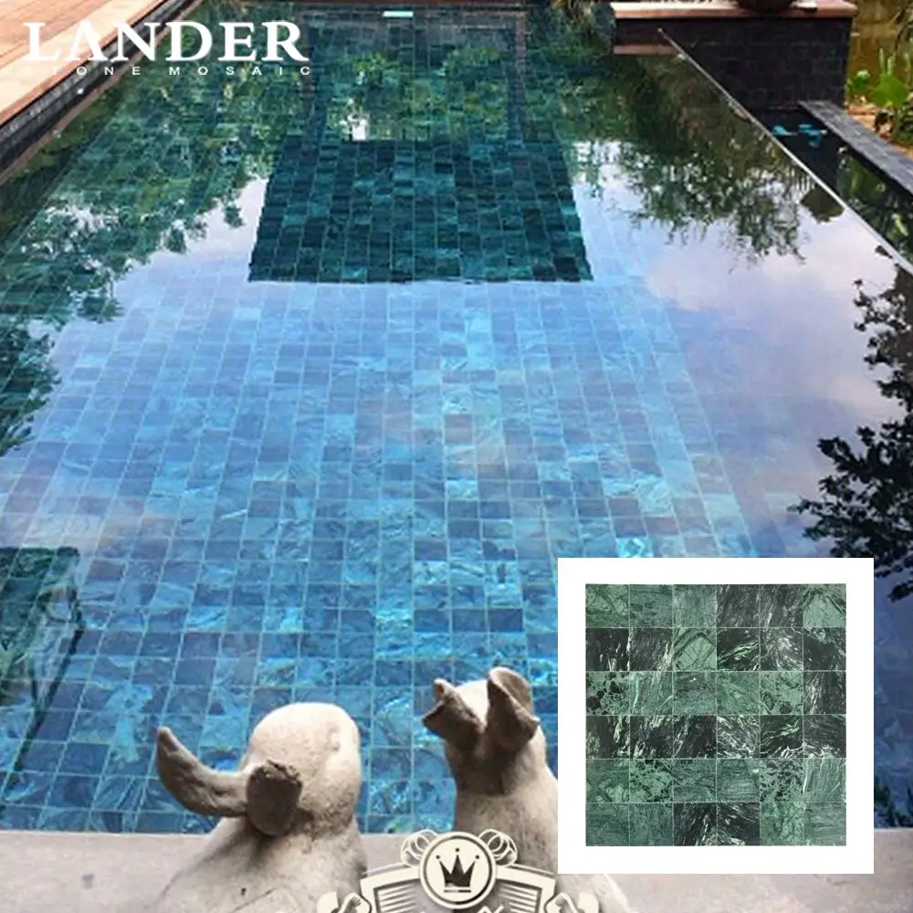 outdoor classic modern waterline swimming pool mosaic tile natural green stone marble mosaic tile for swimming pool tile