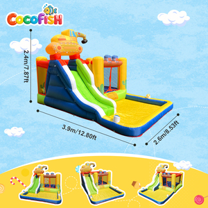 Château gonflable sur le thème de l'excavatrice Cocofish, structure gonflable en tissu Oxford avec toboggan et <span class=keywords><strong>piscine</strong></span> à jets pour les fêtes d'enfants - Product Image 2