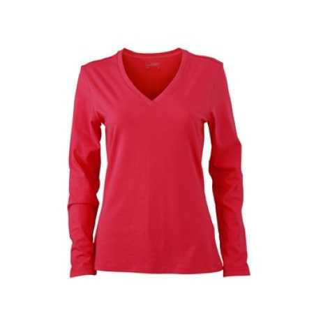 Ladies' Long-Sleeved Stretch V-Shirt Soft Elastic Single Jersey Leopard Print Silk Embroidered Logo Size XL-for Office Wear