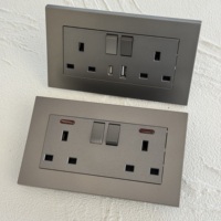 Interrupteur mural électrique double 13A/16A 220V USB/Type-C en plastique mat blanc/noir/gris, 250V, moderne, IP20, pour le Royaume-Uni