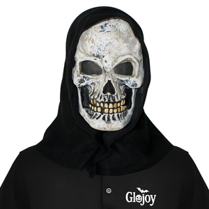 Masque intégral en résine Glojoy en forme de crâne avec capuche noire, accessoire de fête d'Halloween effrayant, taille adulte - Product Image 1