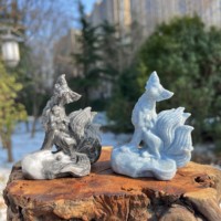 Vente en gros de sculptures d'animaux en cristal naturel, renard à neuf queues, artisanat en pierre, sculpture de renard en cristal séduisante pour la décoration