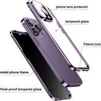 Coque de téléphone antichoc en aluminium avec protection intégrale 360° pour iPhone 11 12 13 14 15 16 17 Pro Max et verre trempé pour écran de confidentialité