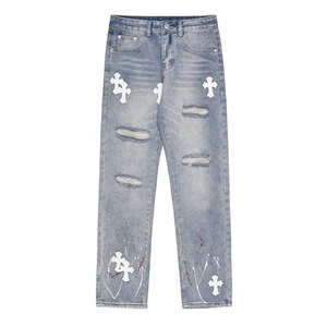 <span class=keywords><strong>Jeans</strong></span> incrociati da uomo con toppa strappata 2023 primavera/estate <span class=keywords><strong>pantaloni</strong></span> in Denim a gamba dritta - Product Image 5