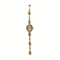 Montre pour femme élégante en or avec cadran ovale en laiton à motif quadrillé rétro, mouvement CITIZEN, résistance à l'eau 3 BAR, premier choix pour un cadeau