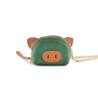 Pochette à fermeture éclair en cuir véritable, mignon, porte-monnaie de cochon, portefeuille, pochette à monnaie, Mini taille avec finement cousu pour les filles