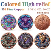 Pièce de monnaie en cuivre pur 999 de 1 oz, série Dragon de dessin animé, couleur UV 3D en relief, édition de collection, cadeau