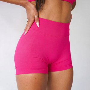 Shorts de Yoga de Cintura Alta Color Rosa Sólido, Spandex/Nailon, Malla Transpirable, Elásticos en Cuatro Direcciones, Cintura Elástica, Ropa Deportiva para Gimnasio - Product Image 1