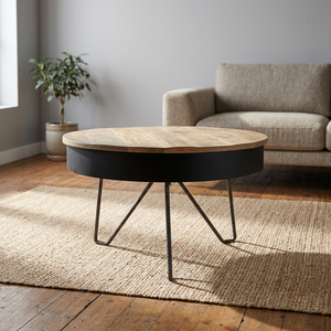 Antique Design Solid Mango Wood & <b>Iron</b> Metal Accent Coffee <b>Table</b> with Storage Industrial Vintage Style for Home Living Room Hall - Product Image 2