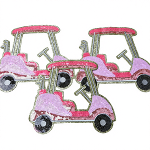 Patchs brodés à la main Wintop New Van Golf Club & Flower Sunglass Design avec paillettes Chenille & Sequins on Iron On Fabric - Product Image 1
