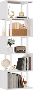 Modern <strong>Tall</strong> S-Shaped Geometric Bookcase Four-Layer Wood Metal <strong>Bookshelf</strong> for Home Office Living Room School/Dining Decorative - Product Image 4