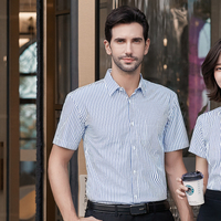 Chemise habillée décontractée pour homme à manches courtes, respirante, en popeline écologique, infroissable, anti-rétrécissement, à rayures, avec fermeture à ceinture, formelle, ODM