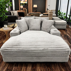 Oversized Cuddler Chaise <b>Sofa</b> Set with Cupholder and USB Square Convertible Living Room Accent Chair for Apartment Villa Grey - Product Image 2