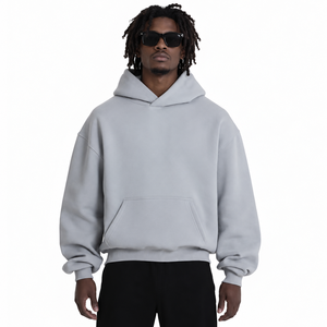 Sudadera con Capucha Holgada para Hombre, Color <span class=keywords><strong>Gris</strong></span> <span class=keywords><strong>Claro</strong></span>, 100% Algodón, Estilo Oversize, Ropa Urbana de Invierno - Product Image 1