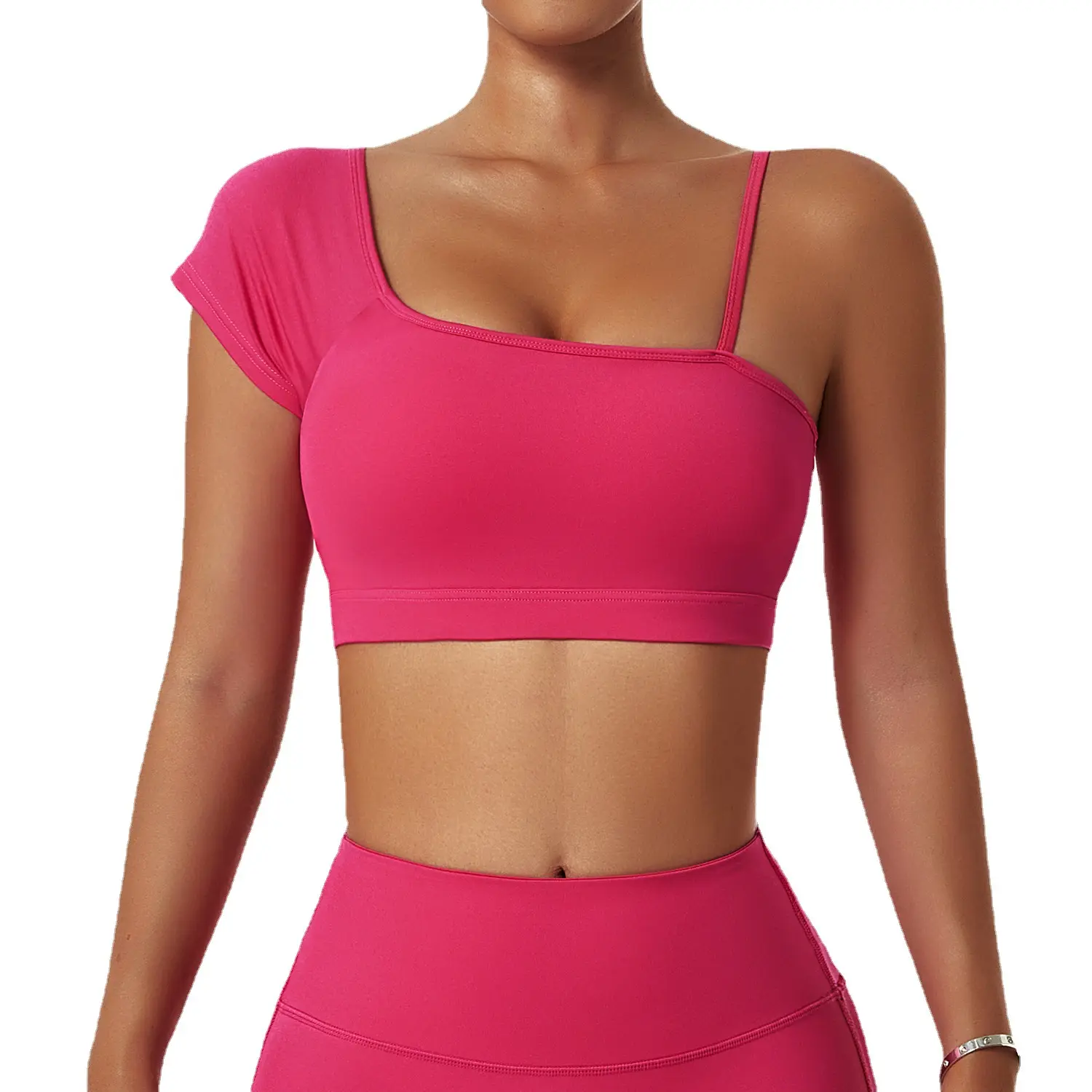 Wholesale Breathable Fitness Apparel Clothing Active Running Cycling Wear Shockproof One Shoulder Yoga Sports Bra