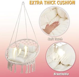 Parfait pour la chambre à coucher, le porche, les adultes, le balcon, <span class=keywords><strong>hamac</strong></span> en macramé <span class=keywords><strong>beige</strong></span>, chaise suspendue à bascule avec coussin moyen - Product Image 2