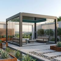 Pergola électrique extérieure de style moderne 2026 avec télécommande, étanche, volets latéraux en aluminium thermolaqué, écran pare-soleil