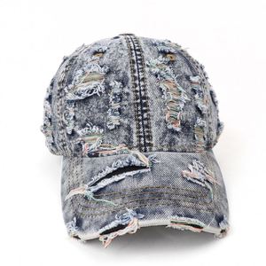 Retro Washed PVC Denim Patchwork 6-Panel Baseball Cap Holes Color-Block Design Frayed Edges Sun-Protection Trendy Unisex - Product Image 4
